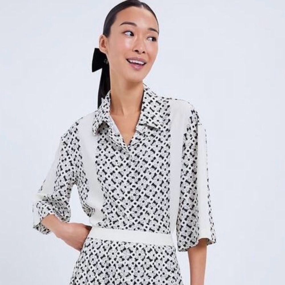 Tuckernuck Erica Cream & Black Geometric Blouse